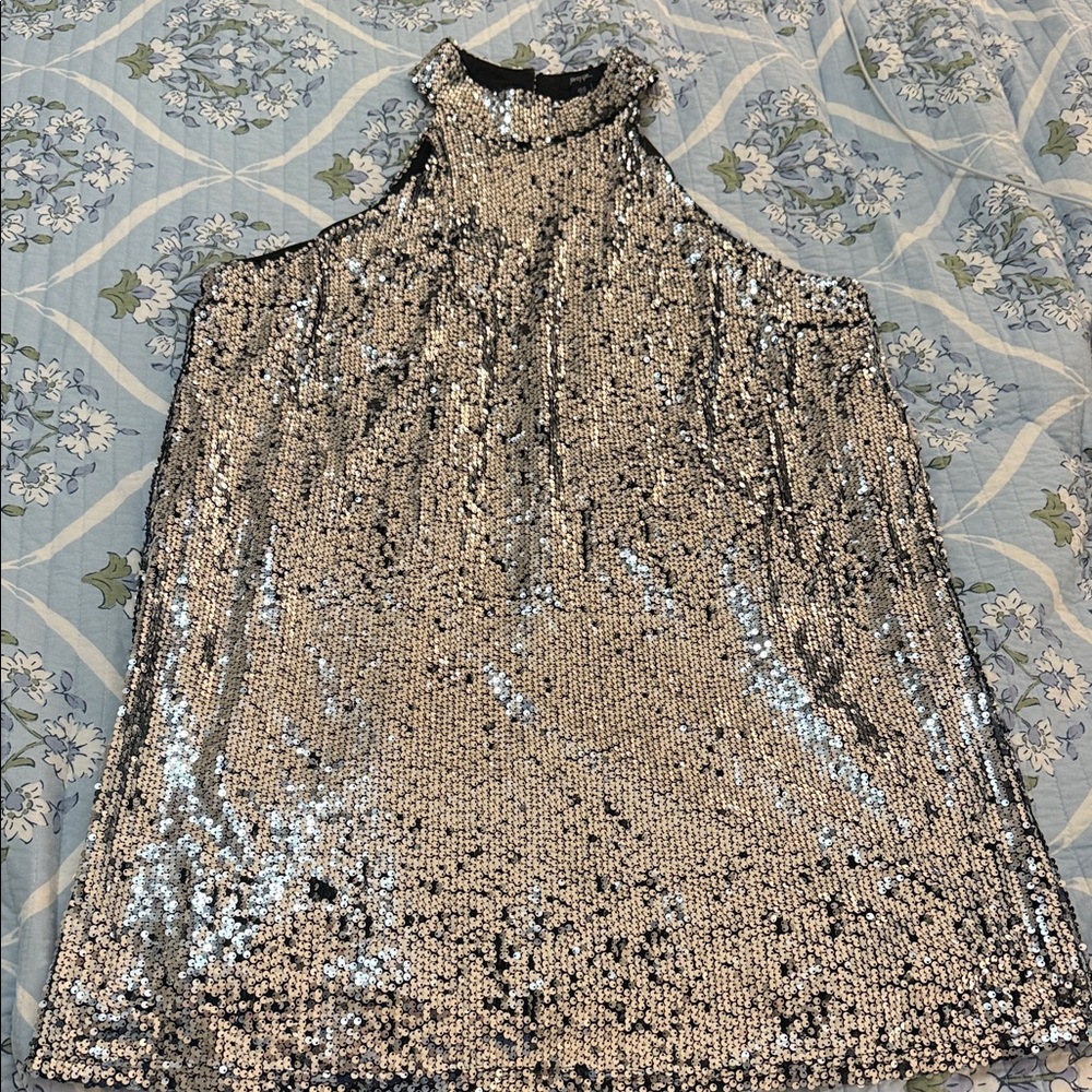 Nasty Gal Shimmering Silver Sequin halter neck dress